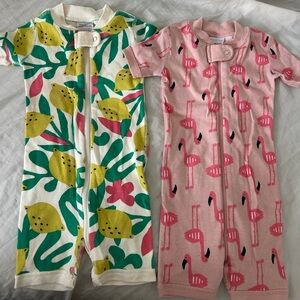 Hanna Andersson pajamas short sleeve zip up flamingo Lemons tropical bundle
